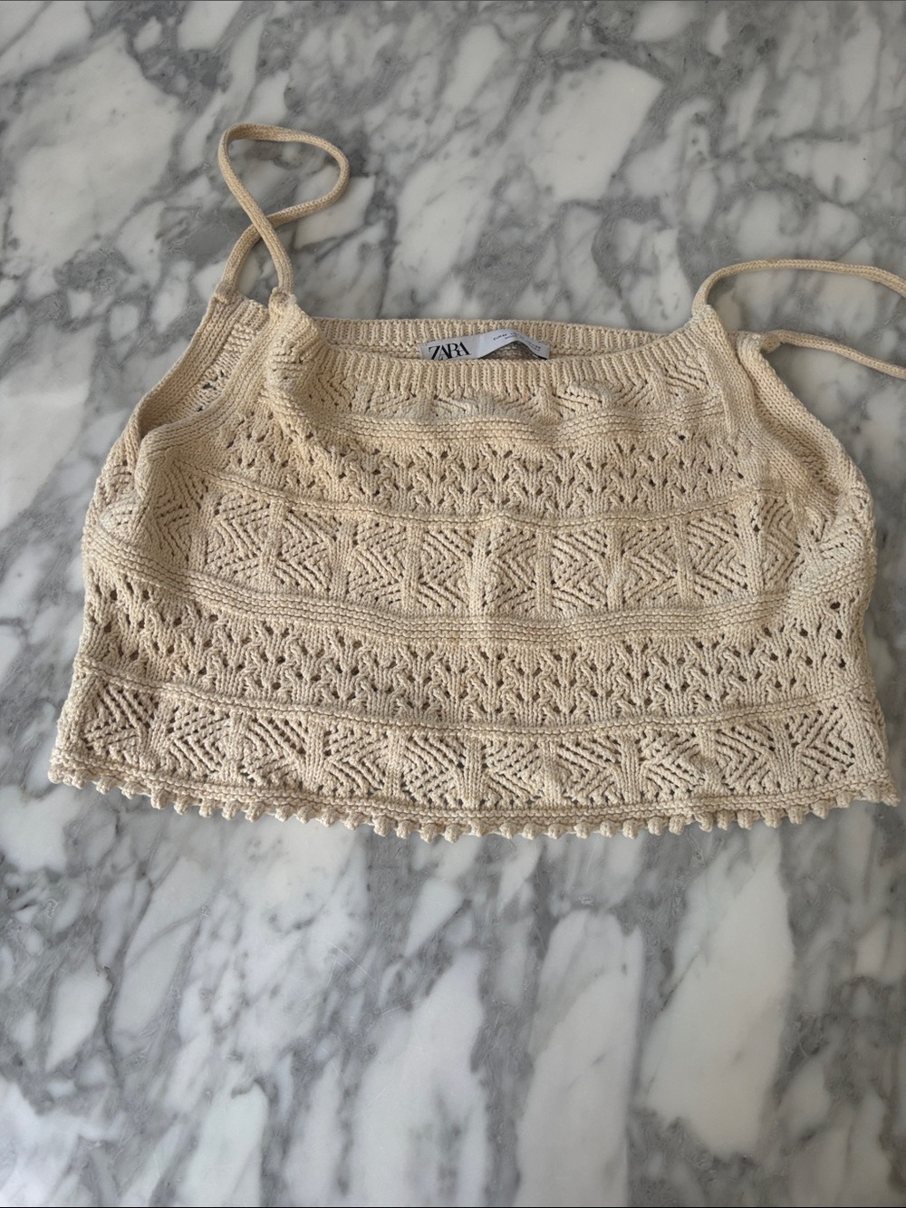 Zara Beige Crochet Knit Cami Crop Top